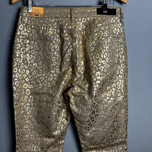Rock & Roll Denim Ladies 30x30 Metallic Gold Cheetah High Rise Flare Disco Jeans - Picture 3 of 14